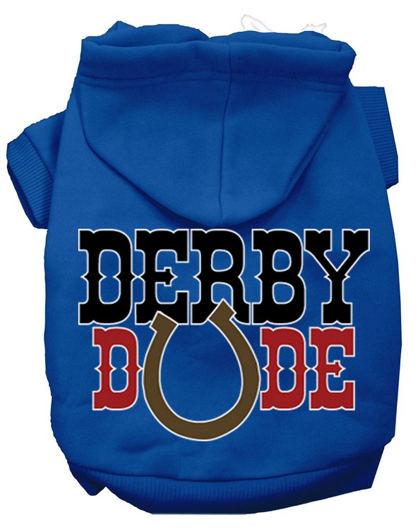 Derby Dude Screen Print Dog Hoodie Blue L